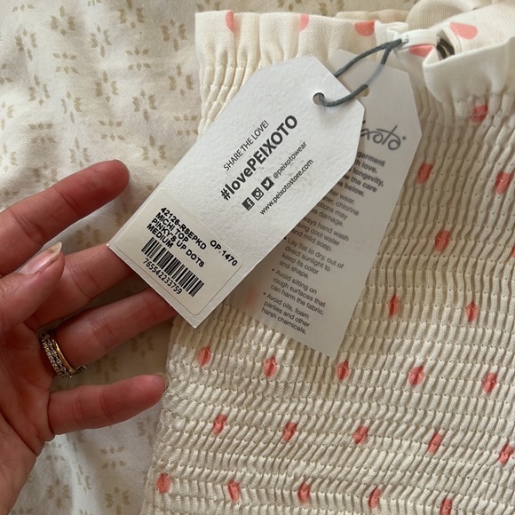 Peixoto Michi Top - pink dots smocked white blouse NWT - Picture 4 of 5